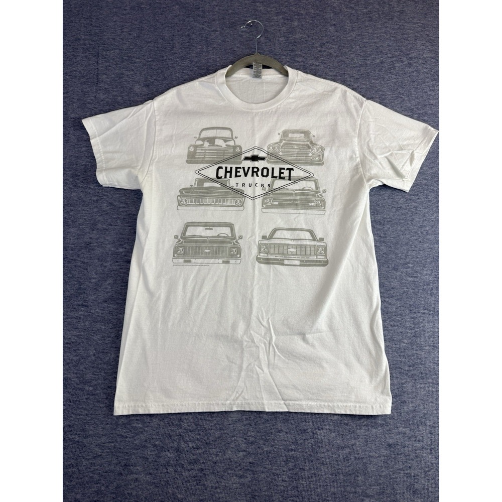 Gildan Chevrolet Trucks logo White‎ and Gray short sleeve T-Shirt Sz Medium M